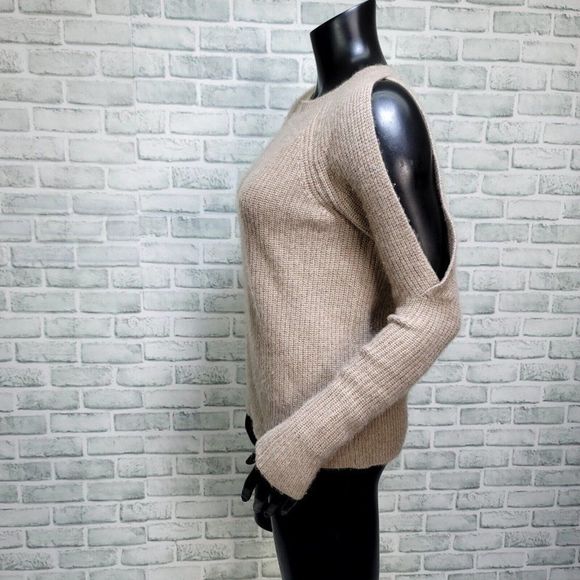 Neiman Marcus Womens S Beige Cashmere Cold Shoulder Ribbed Knit Sweater - Picture 4 of 8